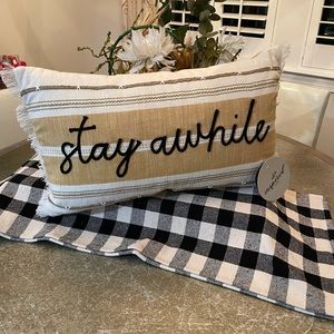 INSPIRED HOME "STAY AWHILE" OBLONG PILLOW